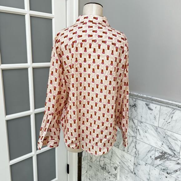 NEW Spartina 449 Lois Buttonfront Shirt Woodblock Floral Dot Medium - Picture 3 of 6